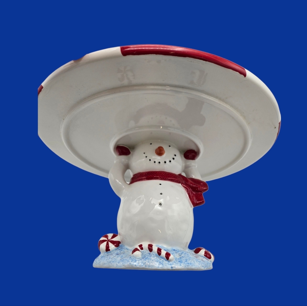 St Nicholas Square Peppermint Lane Pinwheel Cake Stand Snowman Christmas Holiday